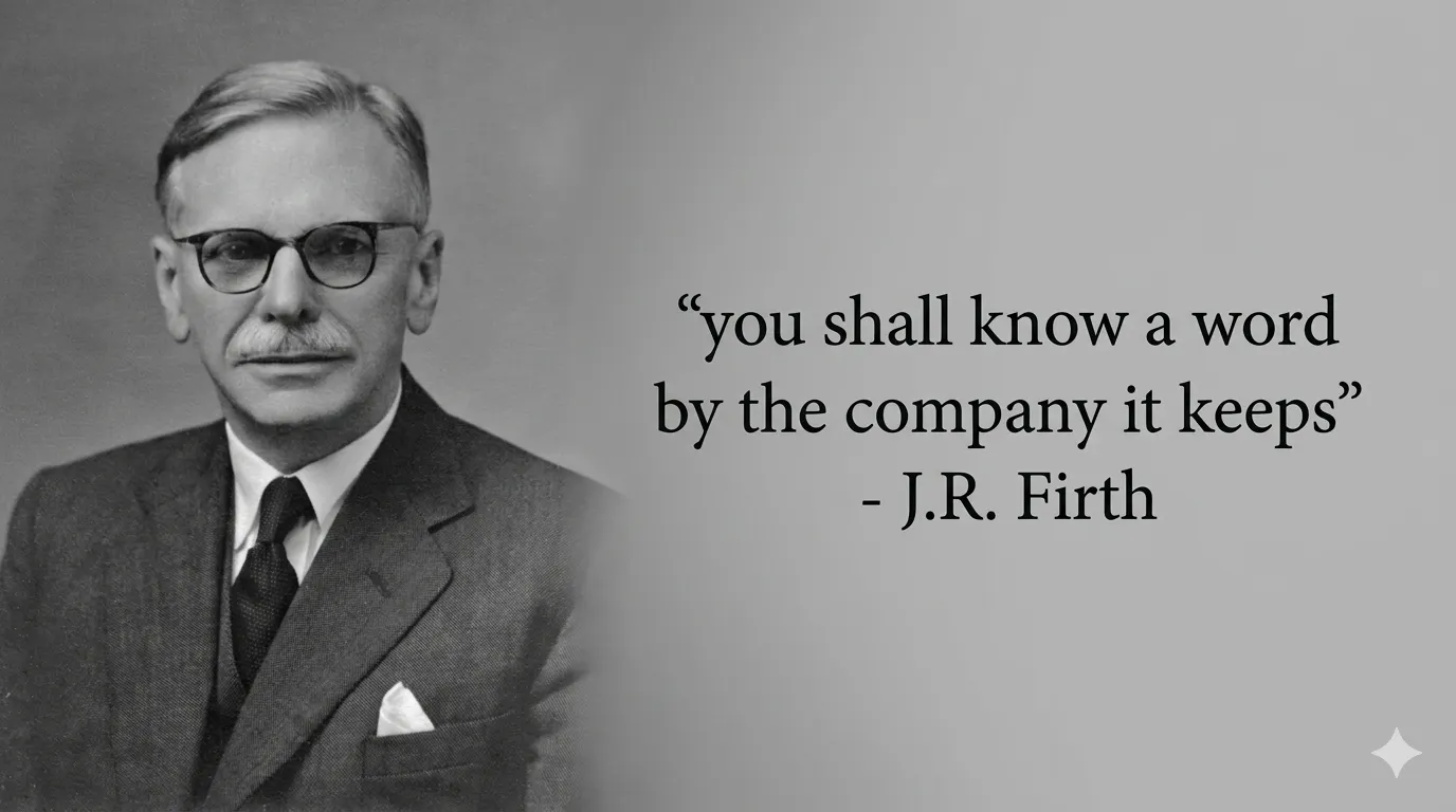 J.R. Firth’s religious-like quote about how we can start to understand the meaning of a word. Fascinating.